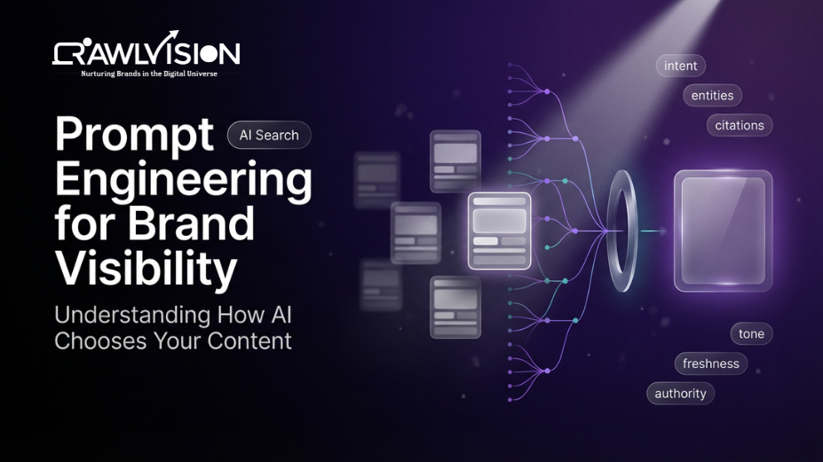 Visual representation of prompt engineering and AI-driven content selection by Crawl Vision